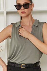 MOMA Wardrobe Essential | Sage Green Sleeveless Polo Top