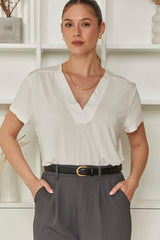 MOMA Ivory V - Neck Top | Effortless Elegant Chic