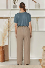 MOMA Relaxed Fit Satin V - Neck Shirt | Slate Blue, Timeless & Sophisticated