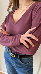 MOMA Mauve Waffle Knit V - Neck Top | Effortless Textured Chic