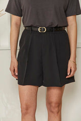 MOMA Casual Belted Black Shorts