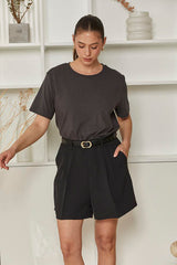 MOMA Casual Belted Black Shorts