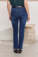 MOMA Chic Belted Blue Straight - Leg Denim Pants