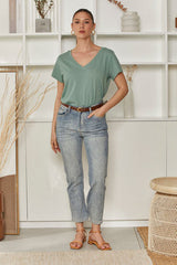 MOMA Belted Light Blue Straight - Leg Jeans
