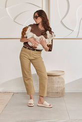 MOMA Stylish Khaki Cropped Pants