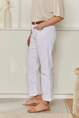 MOMA Comfortable Belted White Cropped Jeans