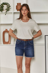 MOMA Trendy Belted Blue Distressed Denim Shorts