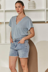 MOMA Casual Light Blue Distressed Denim Shorts
