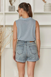 MOMA Comfortable Light Blue Cuffed Denim Shorts