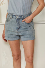 MOMA Comfortable Light Blue Cuffed Denim Shorts
