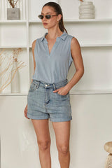 MOMA Comfortable Light Blue Cuffed Denim Shorts