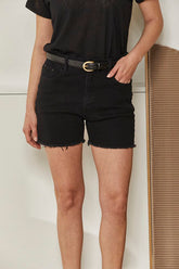 MOMA Casual Belted Black Denim Shorts