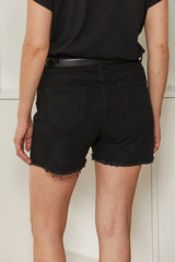 MOMA Casual Belted Black Denim Shorts