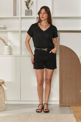 MOMA Casual Belted Black Denim Shorts