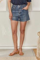 MOMA Casual High - Waisted Blue Denim Shorts