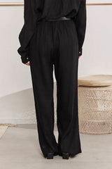 MOMA Casual Black Belted Wide - Leg Pants