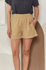 MOMA Relaxed Beige Elastic - Waist Shorts