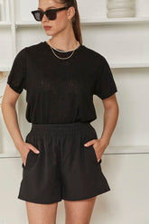 MOMA Minimalist Black Elastic - Waist Shorts