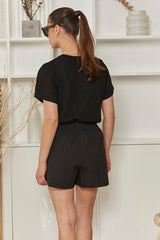 MOMA Minimalist Black Elastic - Waist Shorts