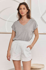 MOMA Comfortable White Elastic - Waist Shorts