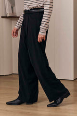 MOMA Stylish Black Belted Wide - Leg Trousers