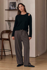 MOMA Trendy Grey Pleated Wide - Leg Trousers