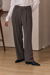 MOMA Trendy Grey Pleated Wide - Leg Trousers