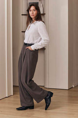 MOMA Trendy Grey Pleated Wide - Leg Trousers