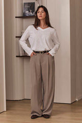 MOMA Elegant Khaki Belted Wide - Leg Trousers