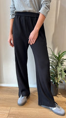 MOMA Black Elastic - Waist Wide - Leg Pants