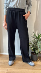 MOMA Black Elastic - Waist Wide - Leg Pants