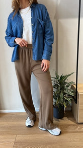 MOMA Casual Khaki Elastic - Waist Wide - Leg Trousers