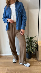 MOMA Casual Khaki Elastic - Waist Wide - Leg Trousers