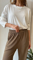 MOMA Casual Khaki Elastic - Waist Wide - Leg Trousers