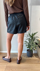 MOMA Comfortable Black Elastic - Waist Leather - look Shorts