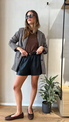 MOMA Comfortable Black Elastic - Waist Leather - look Shorts