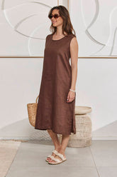 MOMA Linen Sleeveless Midi Dress for Vacation