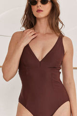 MOMA V - Neck Chocolate Brown One - Piece Swimsuit