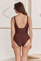 MOMA V - Neck Chocolate Brown One - Piece Swimsuit