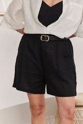 MOMA Stylish Black Linen Resort Shorts