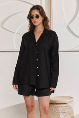 MOMA Versatile Black Linen Holiday Shirt