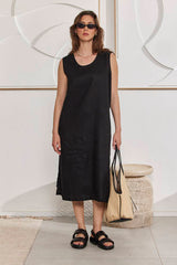 MOMA Stylish Linen Sleeveless Resort Dress