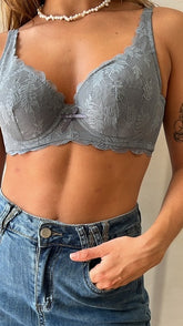 MOMA Grey-Blue Lace Bra – Sophisticated Floral Elegance & Support