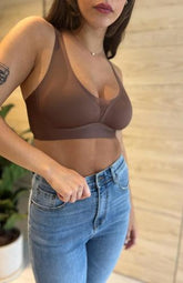 MOMA Sheer - Panel Brown Bra: Chic Mesh Detail, Flattering Fit