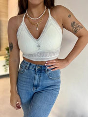 MOMA White Lace Halter Bra: Elegant Details for Timeless Charm