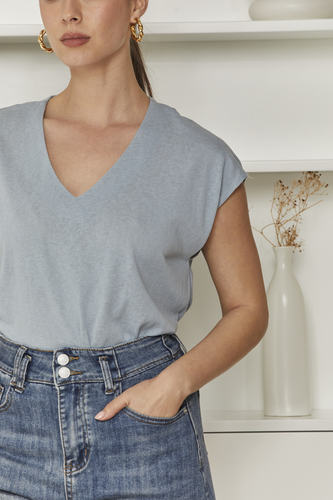 OMA Light Blue V - Neck Sleeveless Top | Effortless Summer Chic