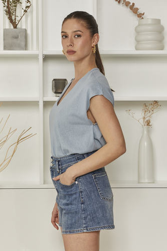 OMA Light Blue V - Neck Sleeveless Top | Effortless Summer Chic