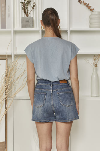 OMA Light Blue V - Neck Sleeveless Top | Effortless Summer Chic