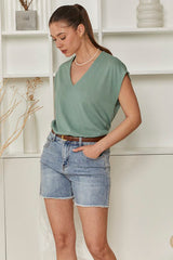 MOMA V - Neck Sleeveless Tee | Green For Effortless Daily Chic