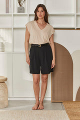 MOMA Relaxed Fit V - Neck Garment | Beige Comfort & Sophistication